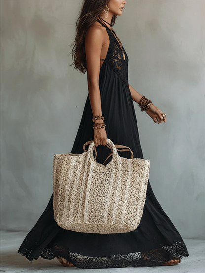 Boho-style Sexy Lace-paneled Halter Dress