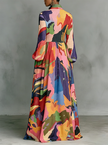 Retro Color-block Maxi Dress — Elegant And Romantic, The Perfect Choice For A Vacation Getaway