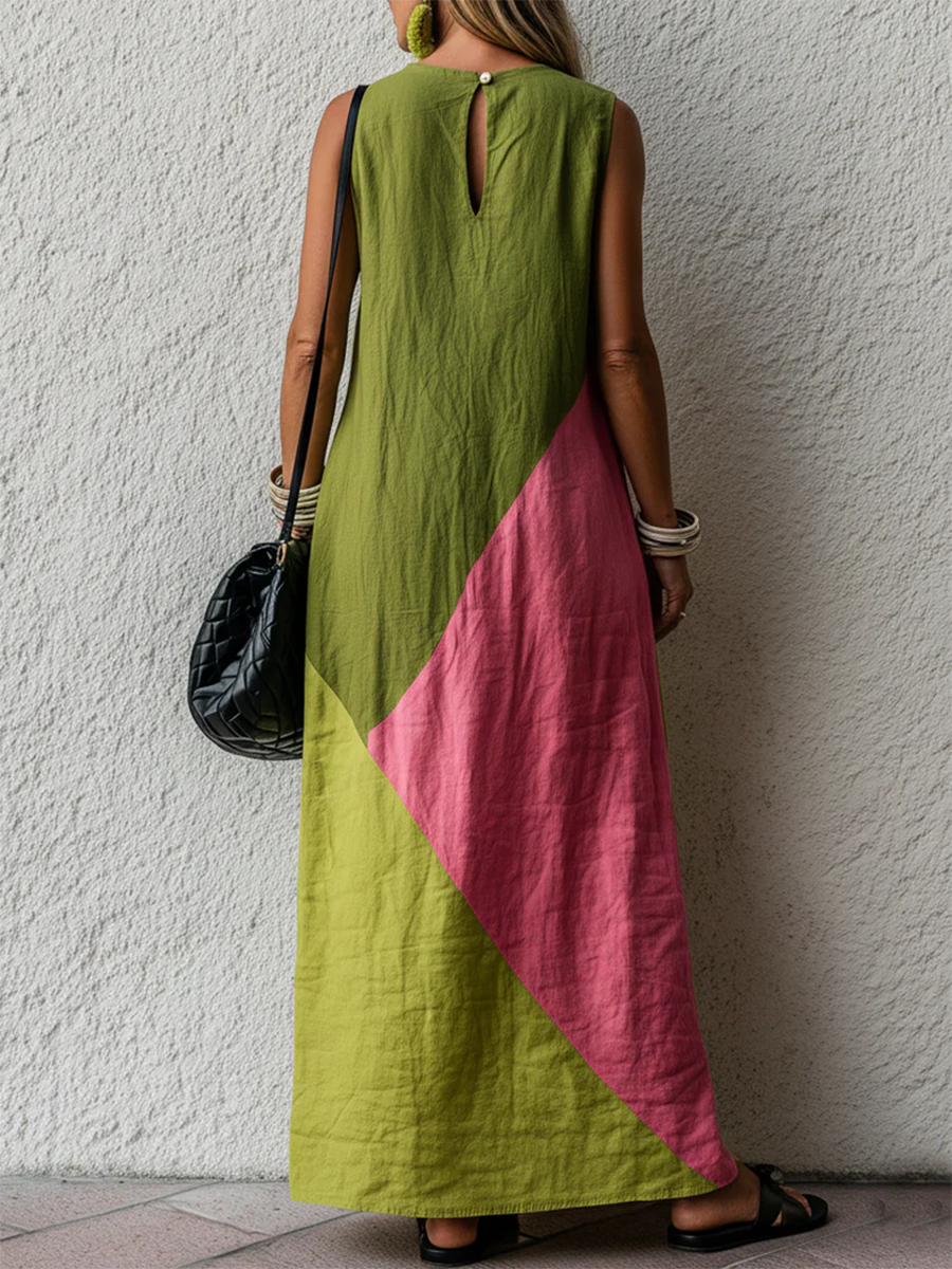 Stylish Casual Color-block Sleeveless Cotton Dress