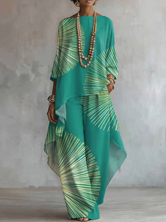 Elegant Retro Geometry Print Two-piece Set