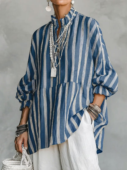 Loose-fit Casual Striped Linen And Cotton Shirt