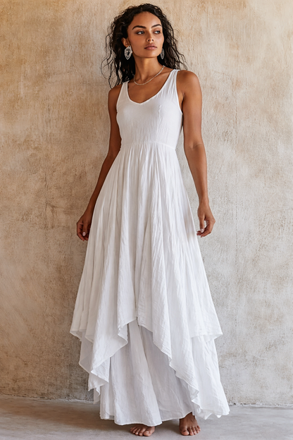 Loose And Comfortable Linen-cotton Two-piece Set: Cardigan And Sleeveless Dress