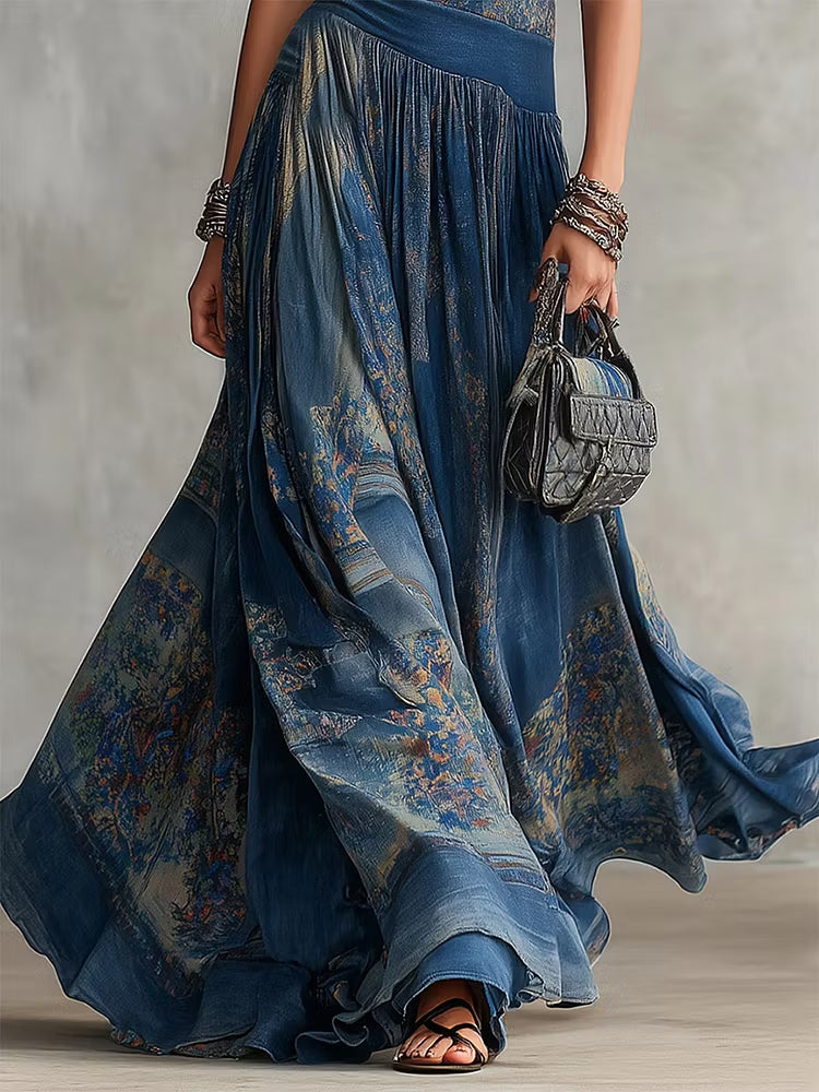 Tie-dye Print Sleeveless Crew Neck Cinched Waist Swing Dress