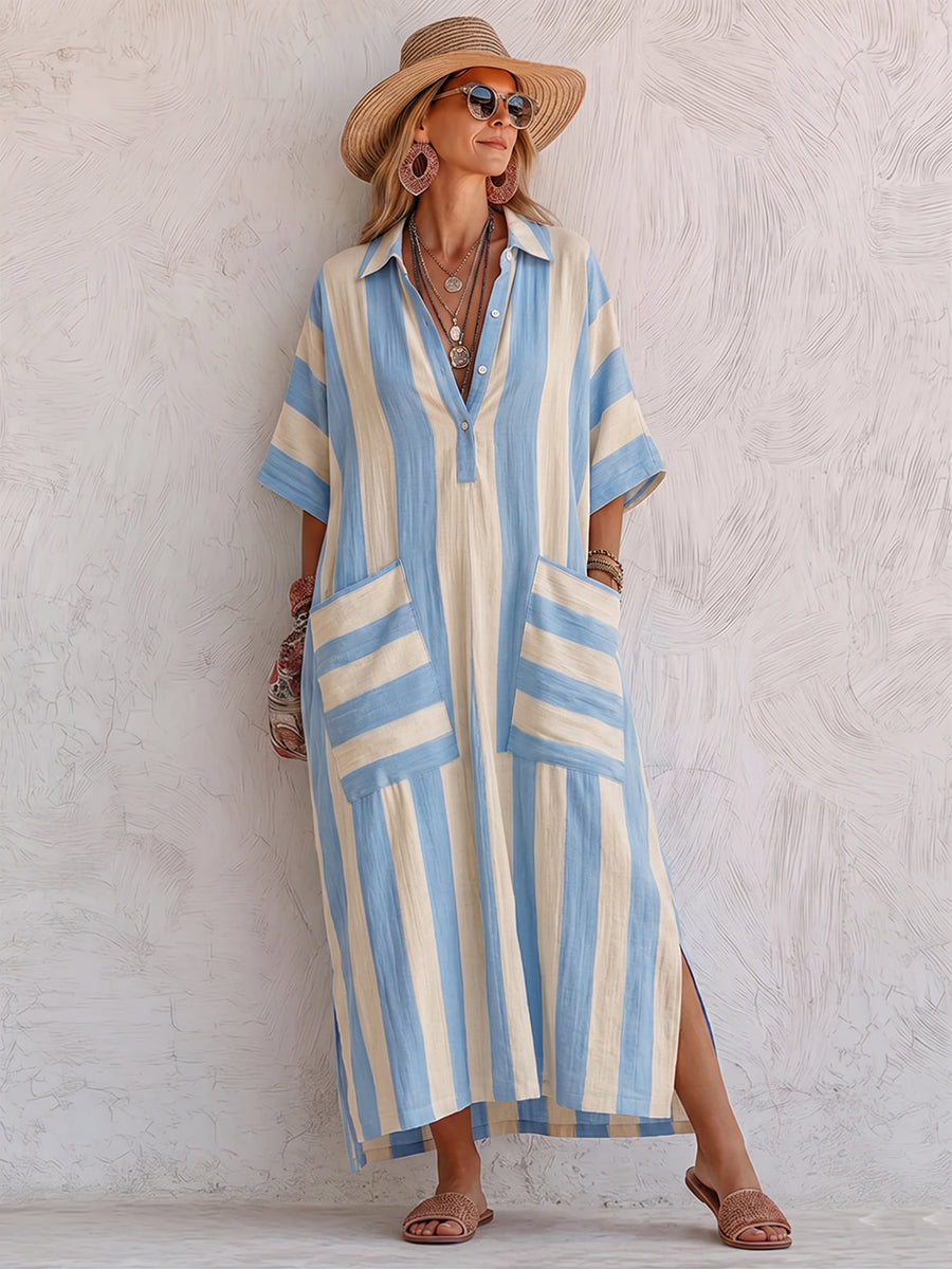 Cozy Classic Striped Cotton-linen Dress