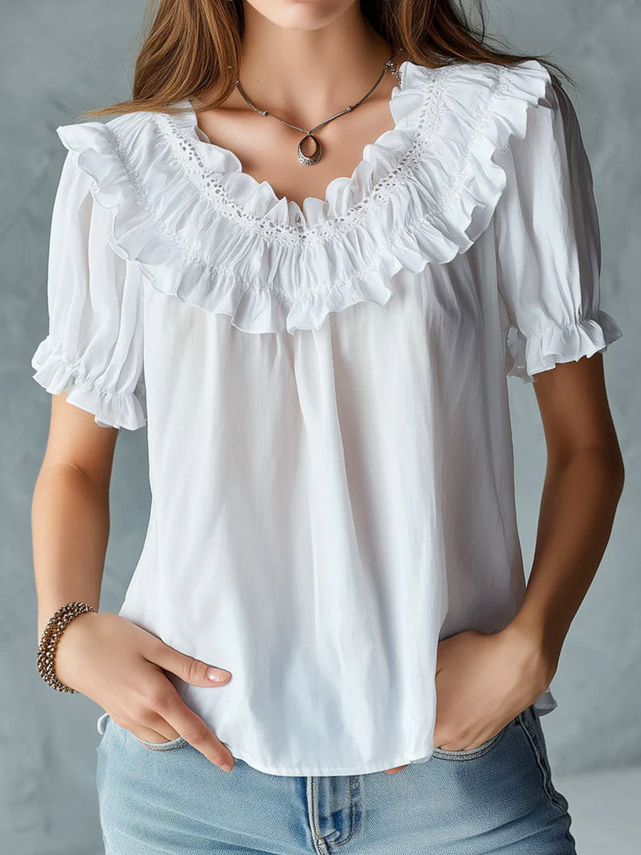 Women's Ruffled Stylish Elegant Art Casual Cotton Linen Shirt