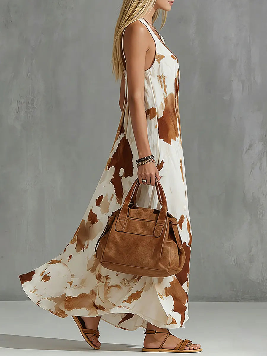 Women's Retro Spot Art Casual Vacation Sleeveless Maxi Dress