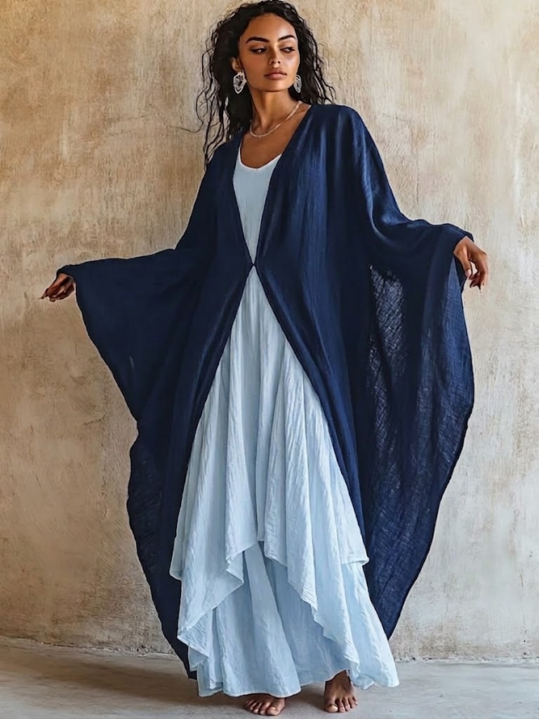 Loose And Comfortable Linen-cotton Two-piece Set: Cardigan And Sleeveless Dress