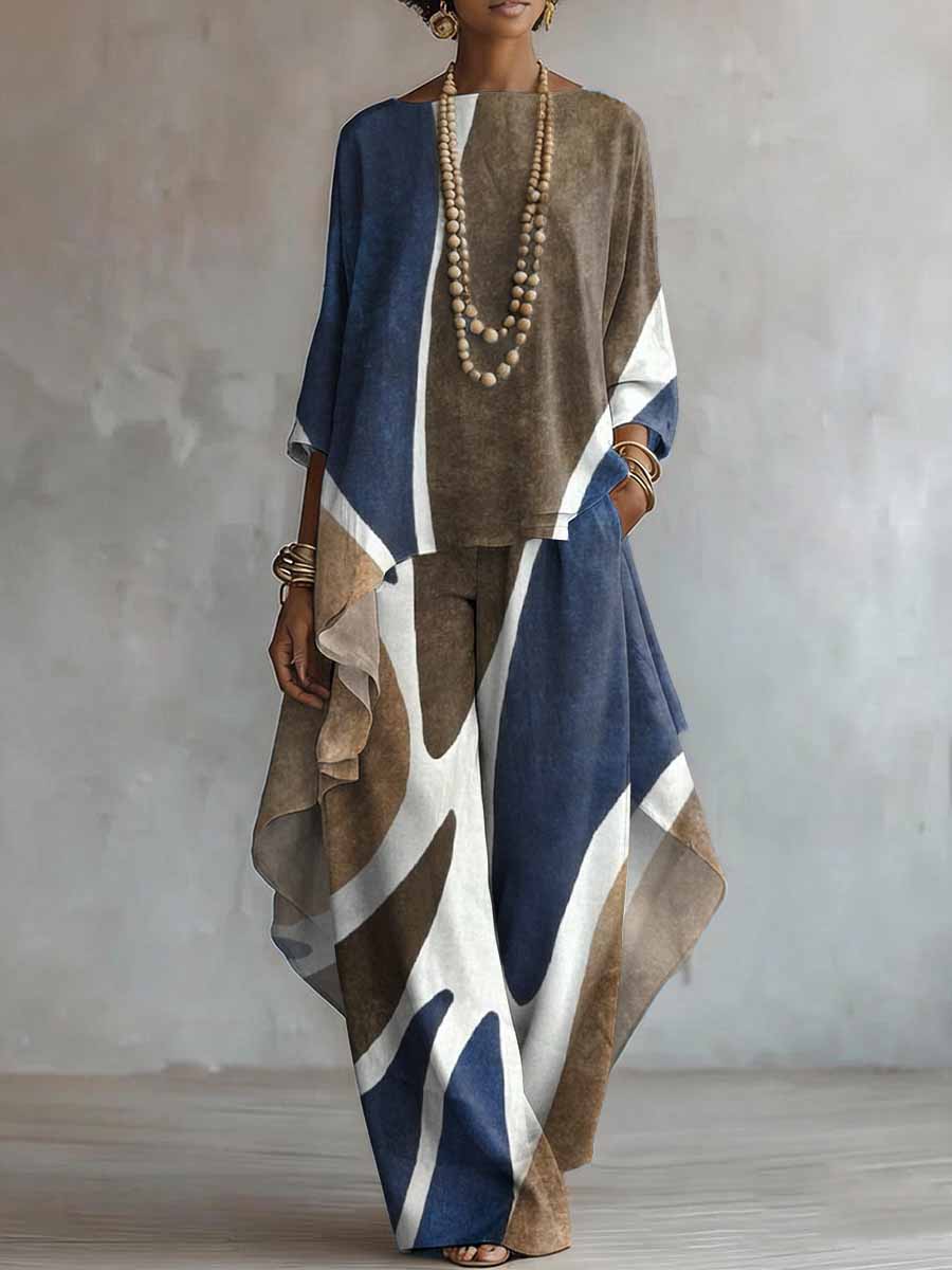 Elegant Retro Geometry Print Two-piece Set