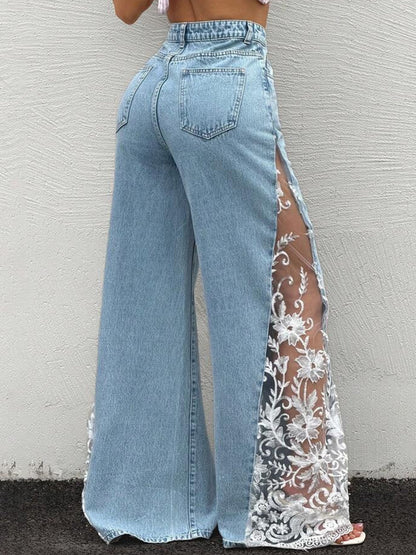 Stylish Casual Spliced lace Denim Jeans