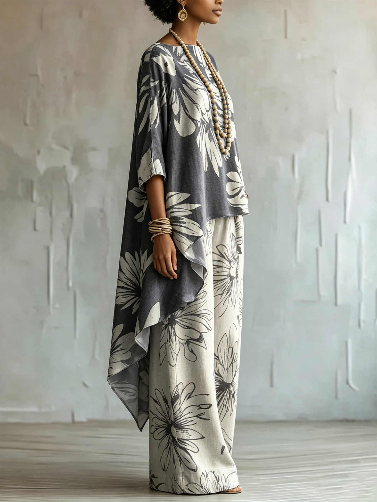 Elegant & Artistic Floral Line-art Two-piece Set
