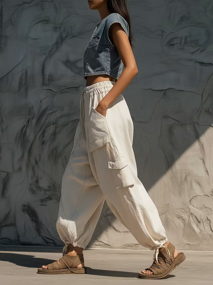Casual Loose Linen And Cotton Lantern Harem Pants