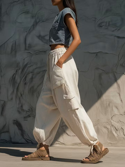 Casual Loose Linen And Cotton Lantern Harem Pants