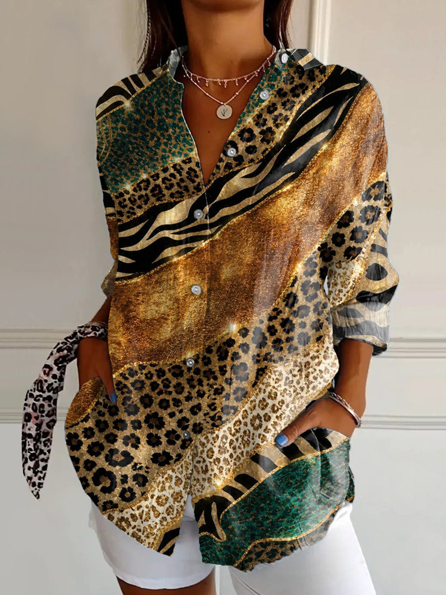 Women's Leopard Print Casual Long-sleeve Shirt