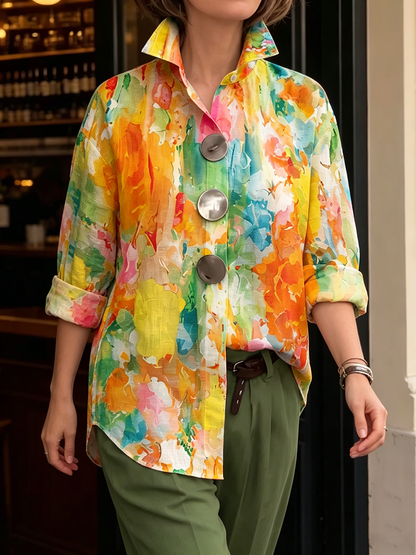 Artistic Watercolor Palette Print Metal-button Shirt