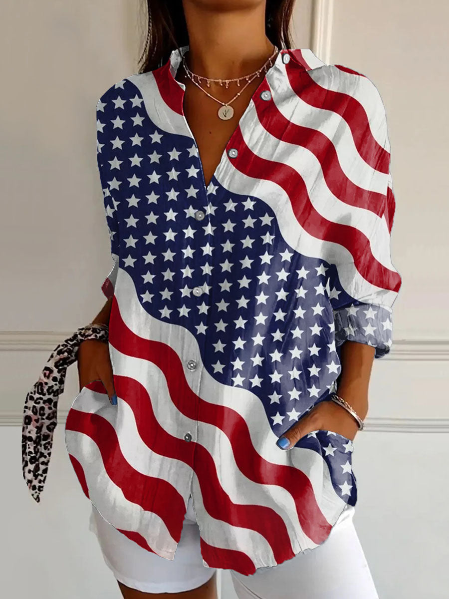 Women's 250th Independence Day Patterns Printed Casual Cotton Shirt