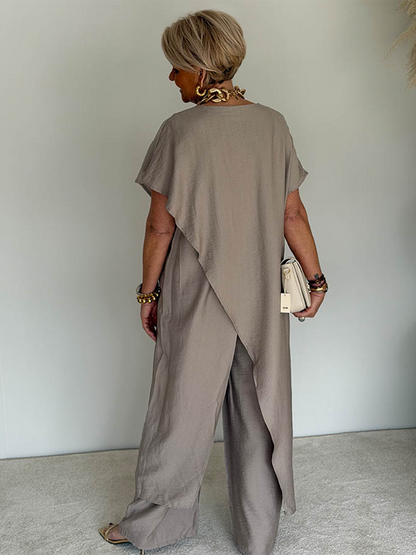 Cozy Loose-fit Asymmetrical Design Two-piece Set