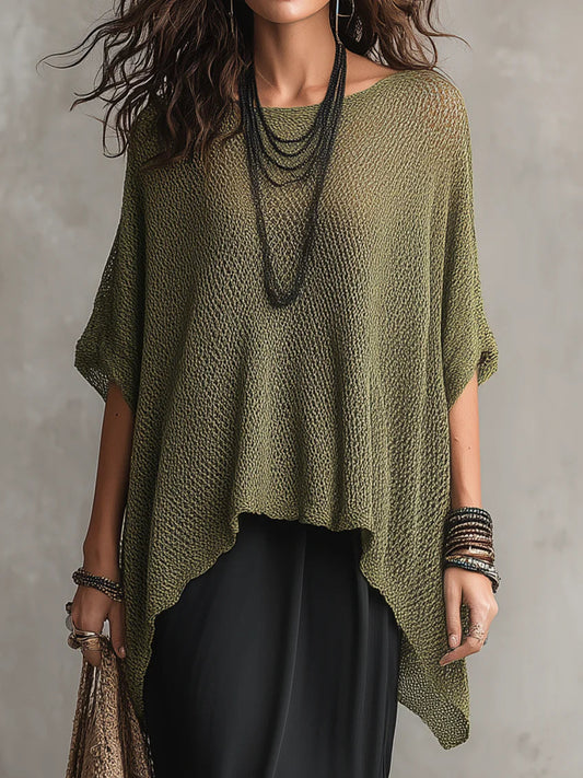Women's Simple Oversized Knit Sweater With Asymmetrical Hem Design