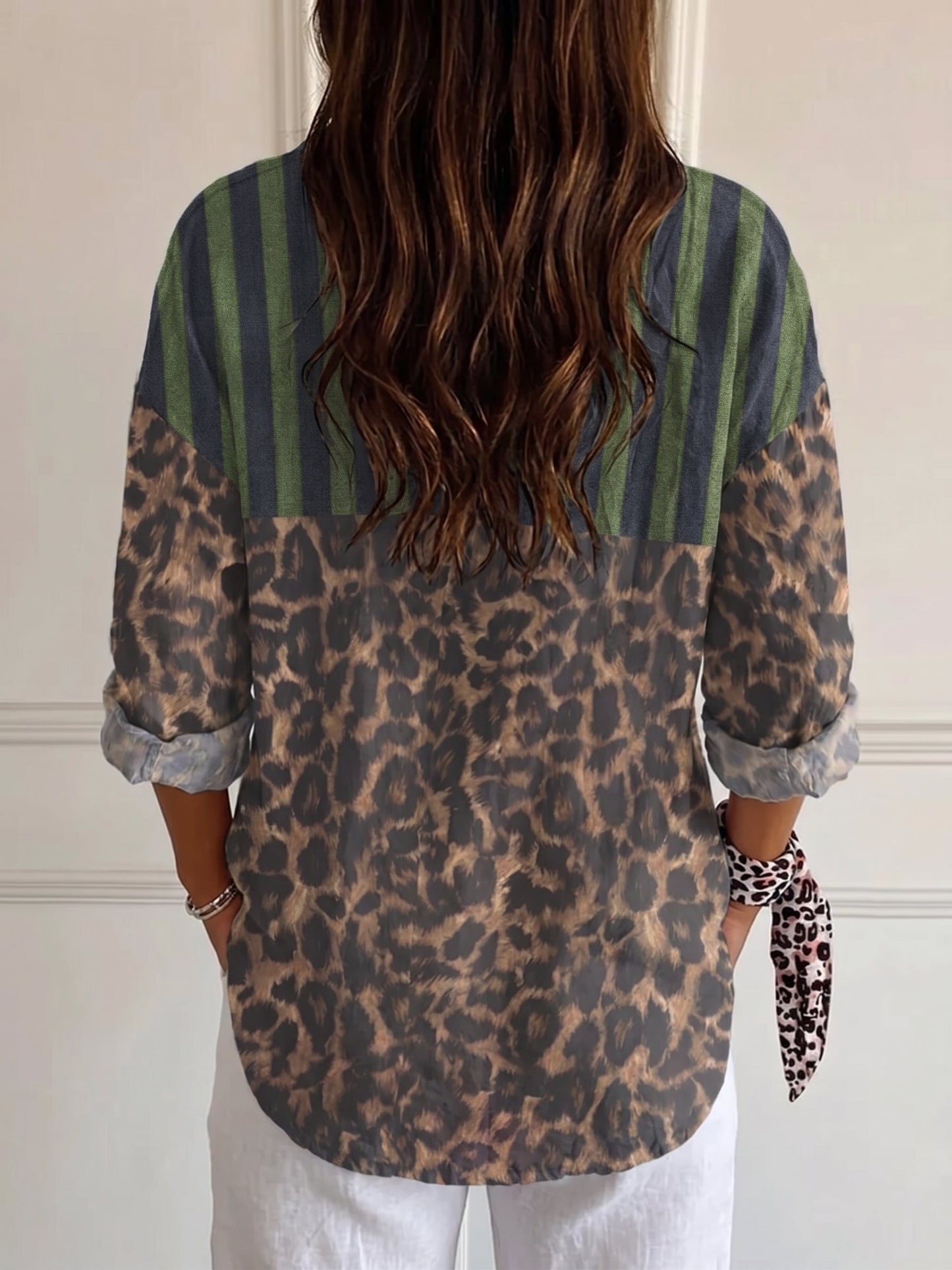 Women's Geometric Leopard Print Casual Long-sleeve Shirt