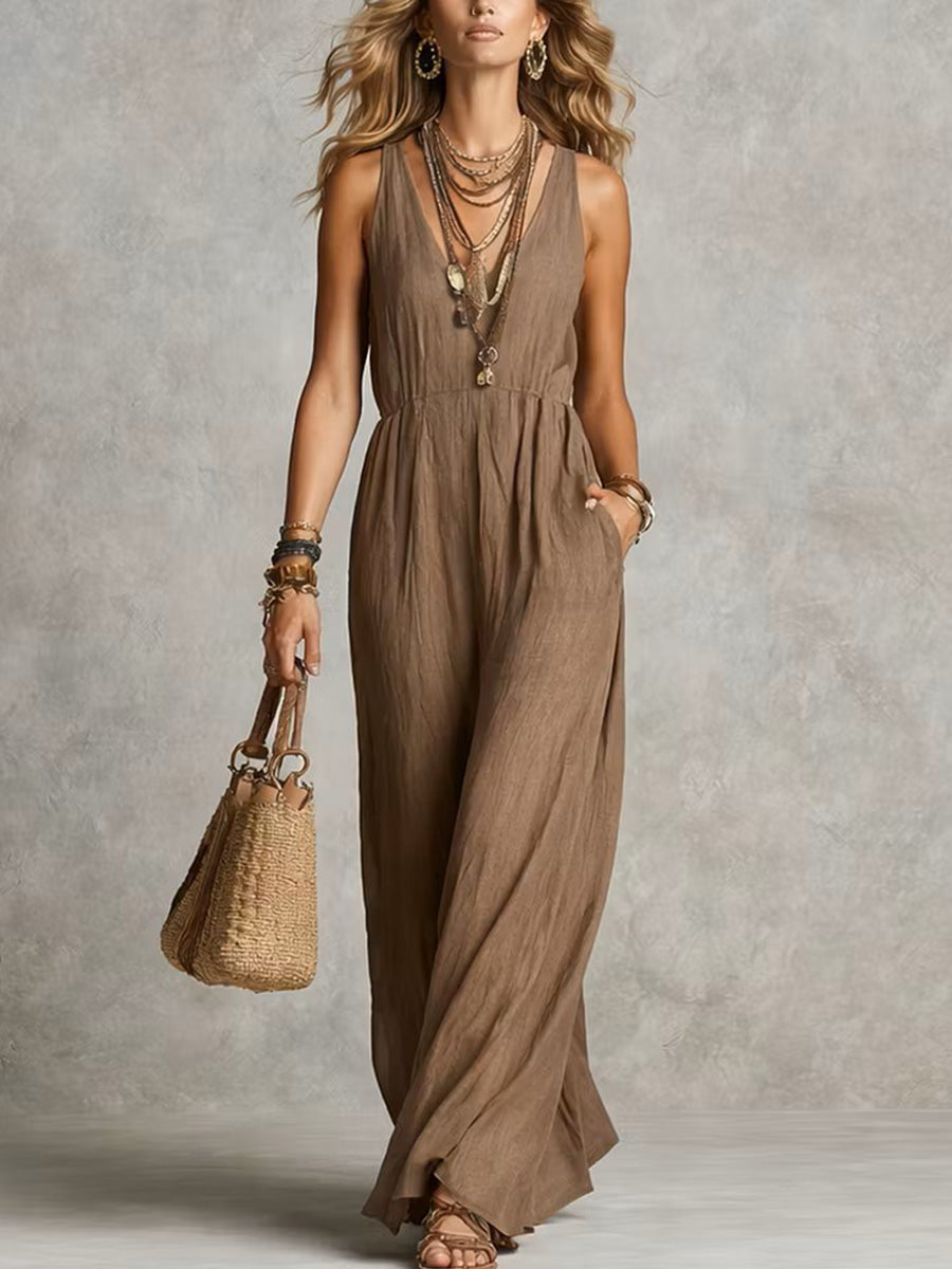 Leopard Print Kimono & Linen-cotton Jumpsuit Set