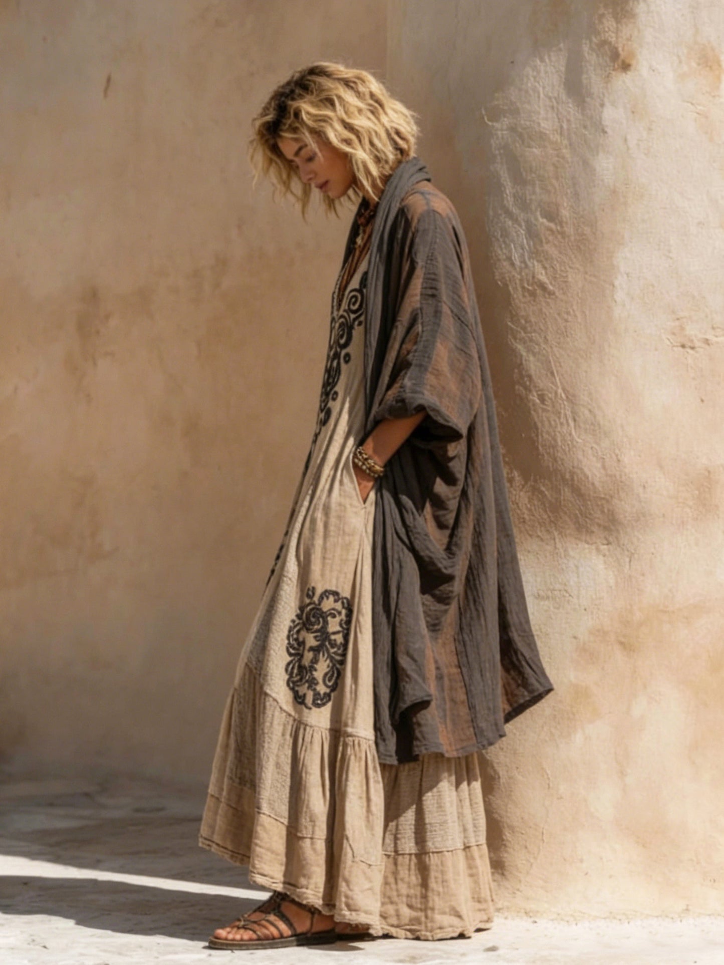 Women's Bohemian-Style Linen-Cotton Two-Piece Set — Vintage Loose Shirt & Dress Ensemble