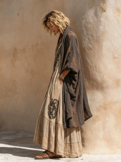 Boho Retro Loose Linen Cotton Two-piece Set