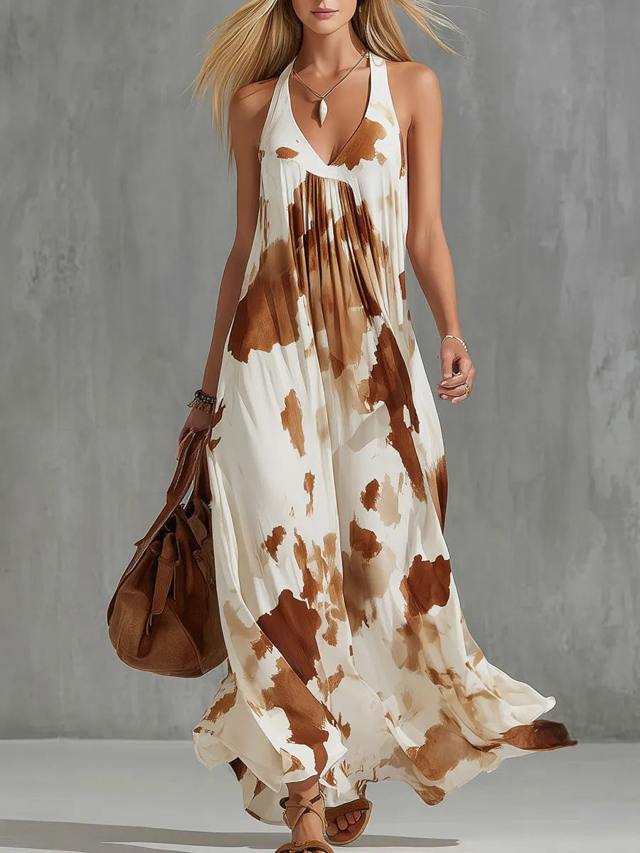 Women's Retro Spot Art Casual Vacation Sleeveless Maxi Dress