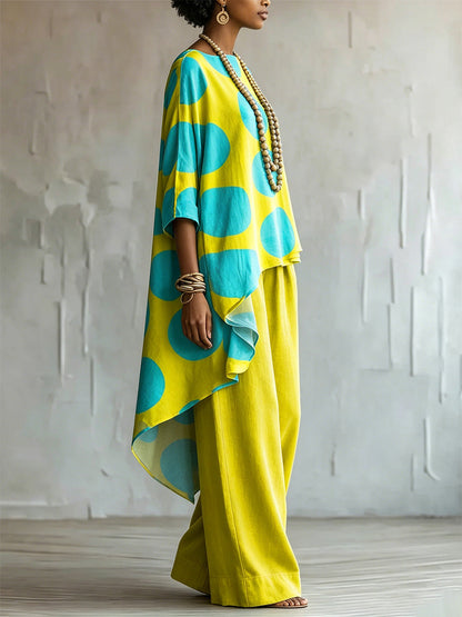Elegant & Artistic Color-block Polka Dot Two-piece Set