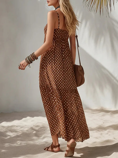 Women's Casual Vacation Style Sleeveless Polka Dot Dress