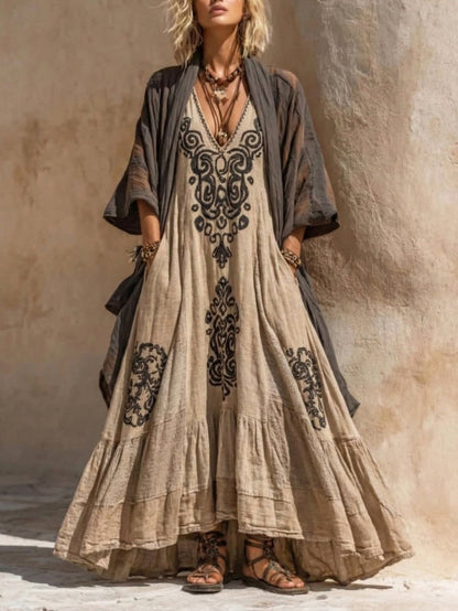 Boho Retro Loose Linen Cotton Two-piece Set