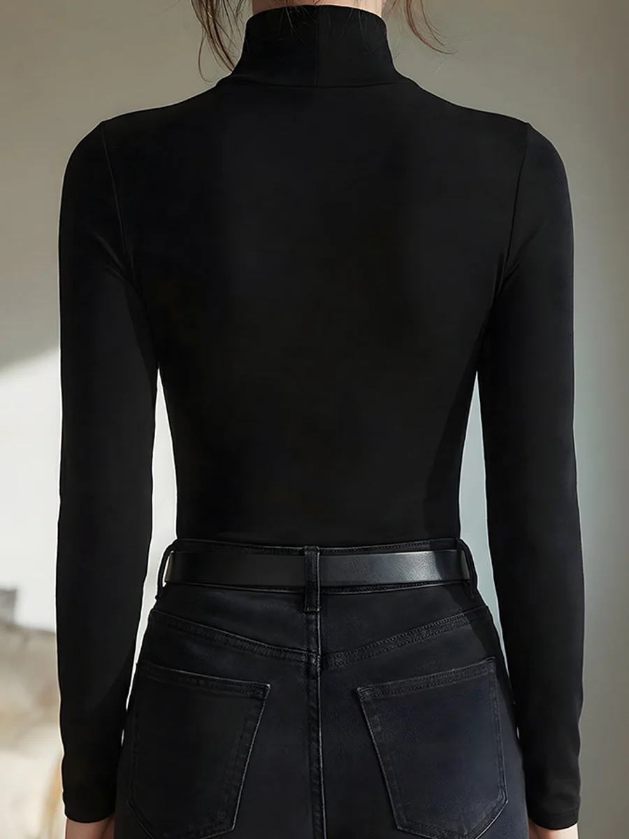 Sexy Sheer Mesh Mock-neck Knitted T-shirt