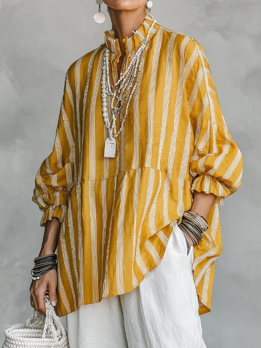 Loose-fit Casual Striped Linen And Cotton Shirt