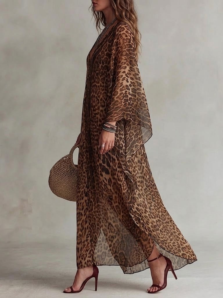 Women's Chiffon Lightweight Leopard Print Cover-up Dress