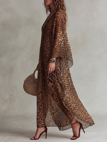 Women's Chiffon Lightweight Leopard Print Cover-up Dress