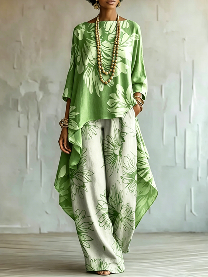 Elegant & Artistic Floral Line-art Two-piece Set