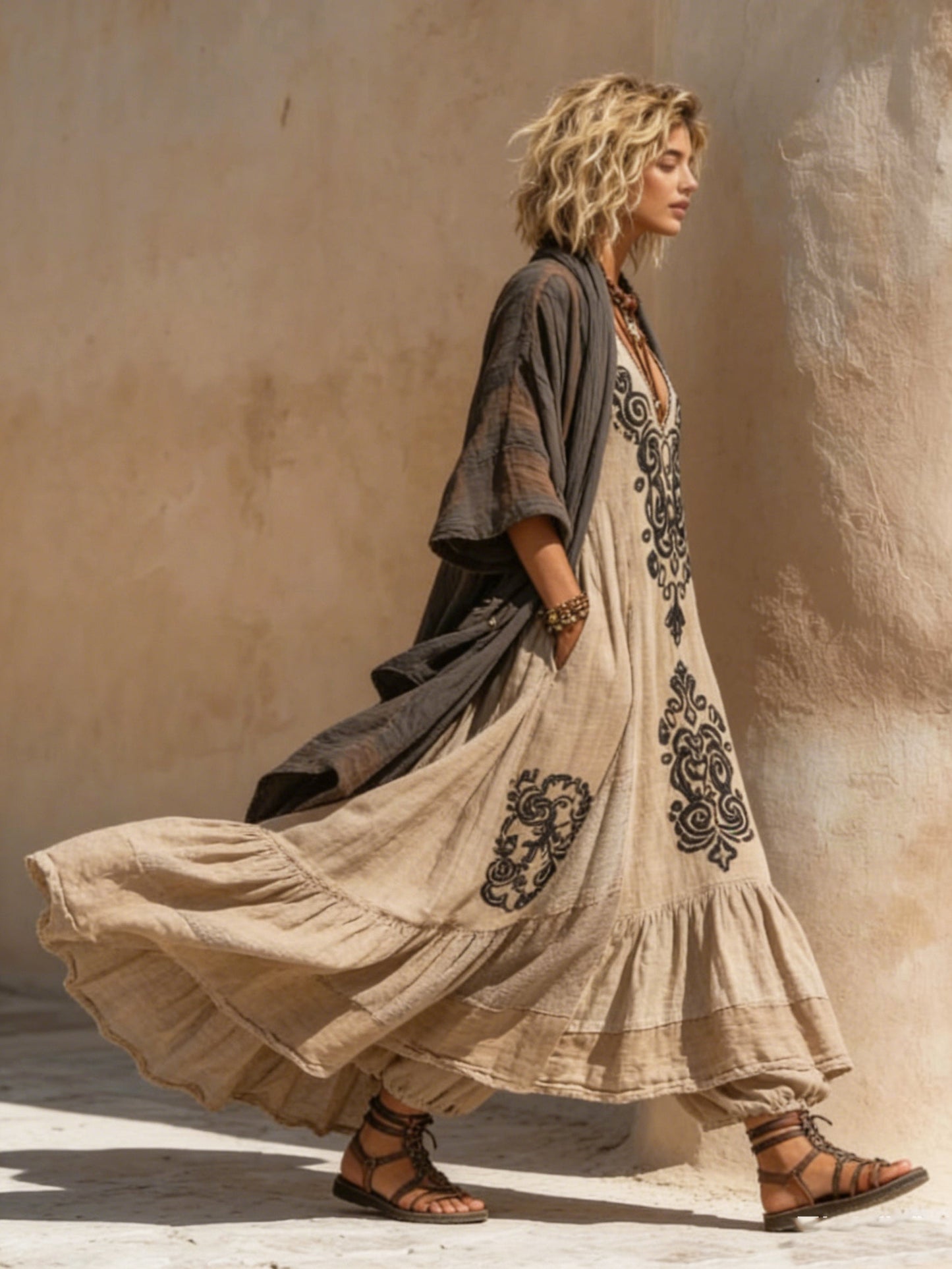 Boho Retro Loose Linen Cotton Two-piece Set