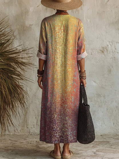 Women's Vintage Print Casual Cotton-linen Maxi Dress