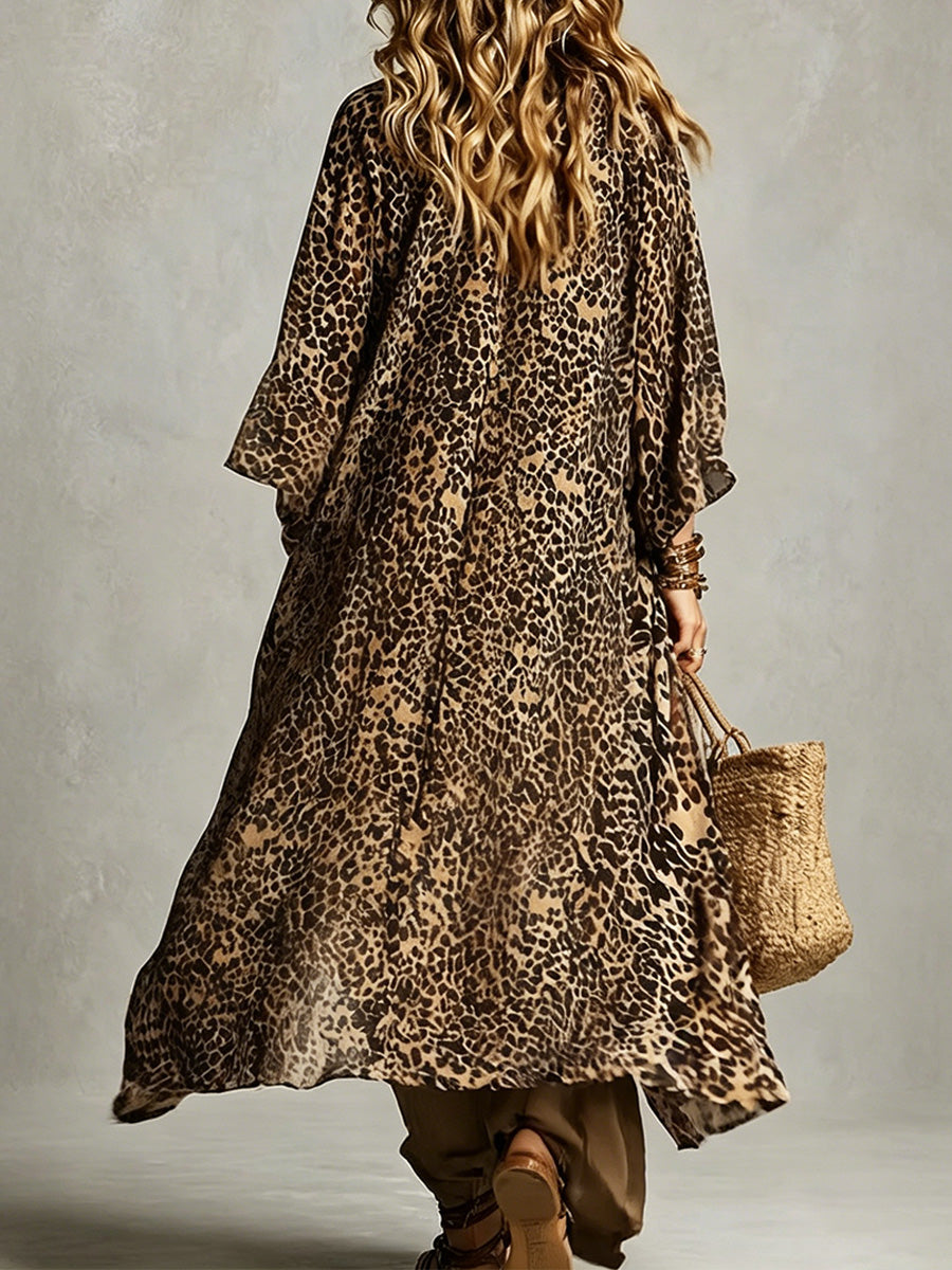 Leopard Print Kimono & Linen-cotton Jumpsuit Set