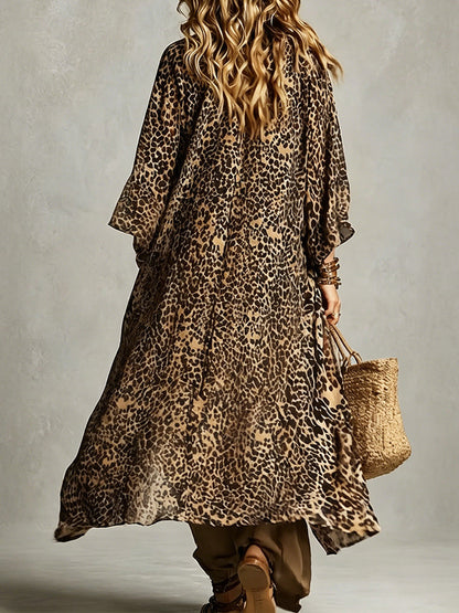 Leopard Print Kimono & Linen-cotton Jumpsuit Set