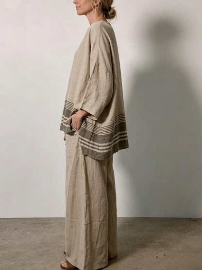 Women's Simple Design Comfortable Cotton And Linen Set