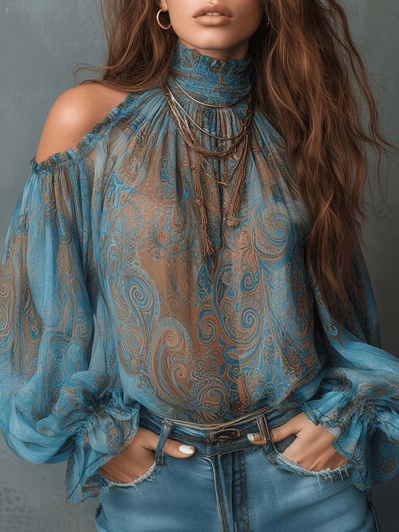 Bohemian Paisley Print Chiffon Shirt