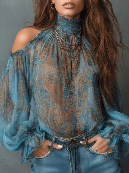 Bohemian Paisley Print Chiffon Shirt