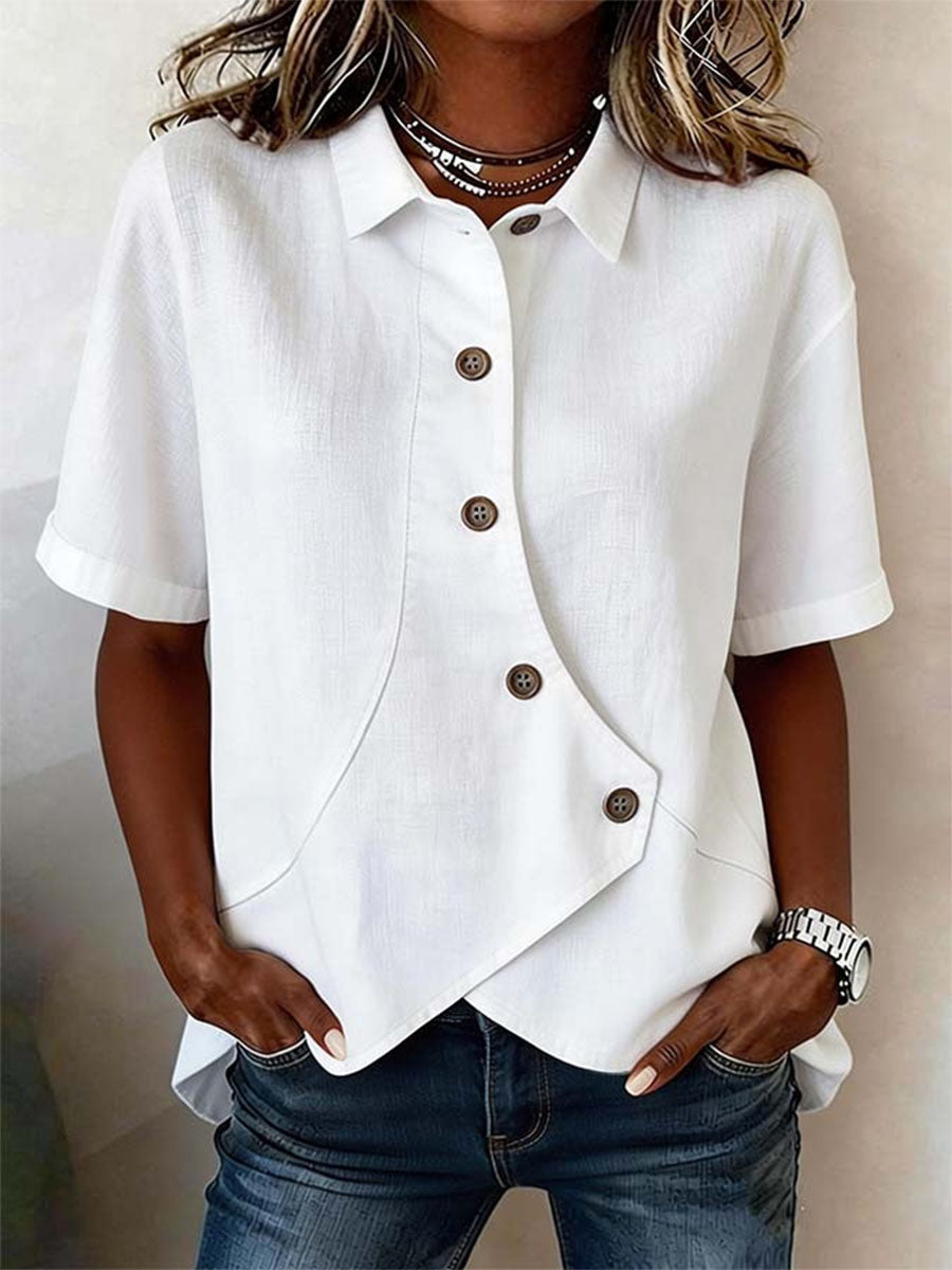 Women's Casual Solid-Color Asymmetrical Shirt