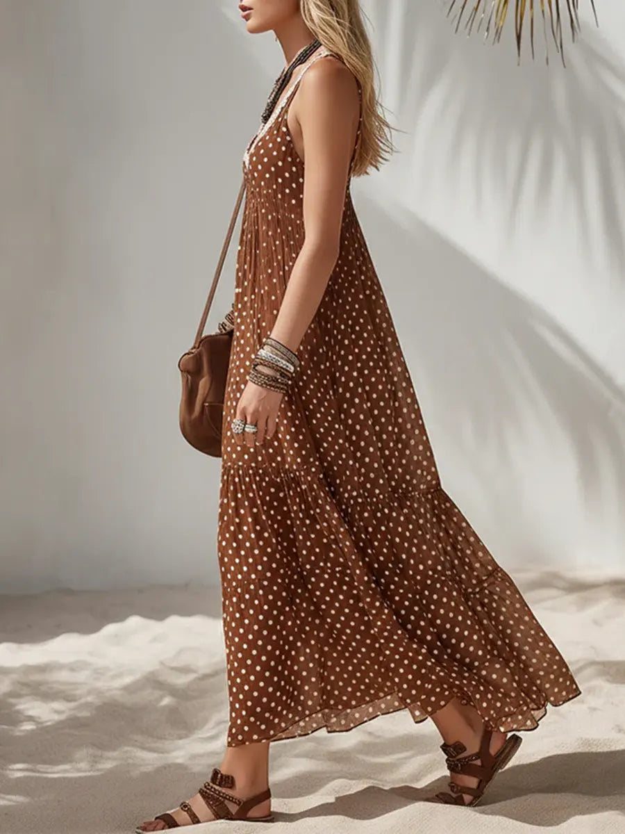 Women's Casual Vacation Style Sleeveless Polka Dot Dress