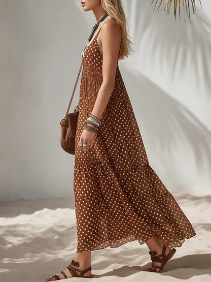 Women's Casual Vacation Style Sleeveless Polka Dot Dress