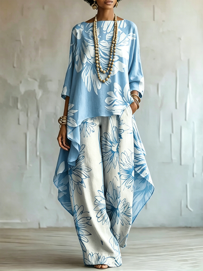 Elegant & Artistic Floral Line-art Two-piece Set