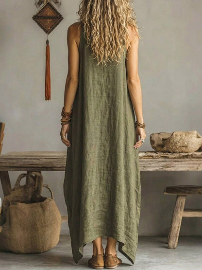 Women's Solid Color Art Casual Cotton Linen Dress