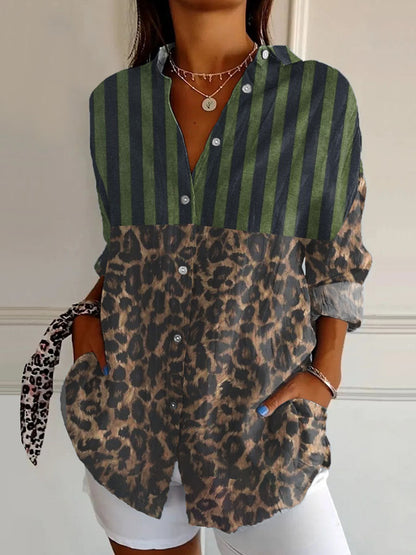 Women's Geometric Leopard Print Casual Long-sleeve Shirt