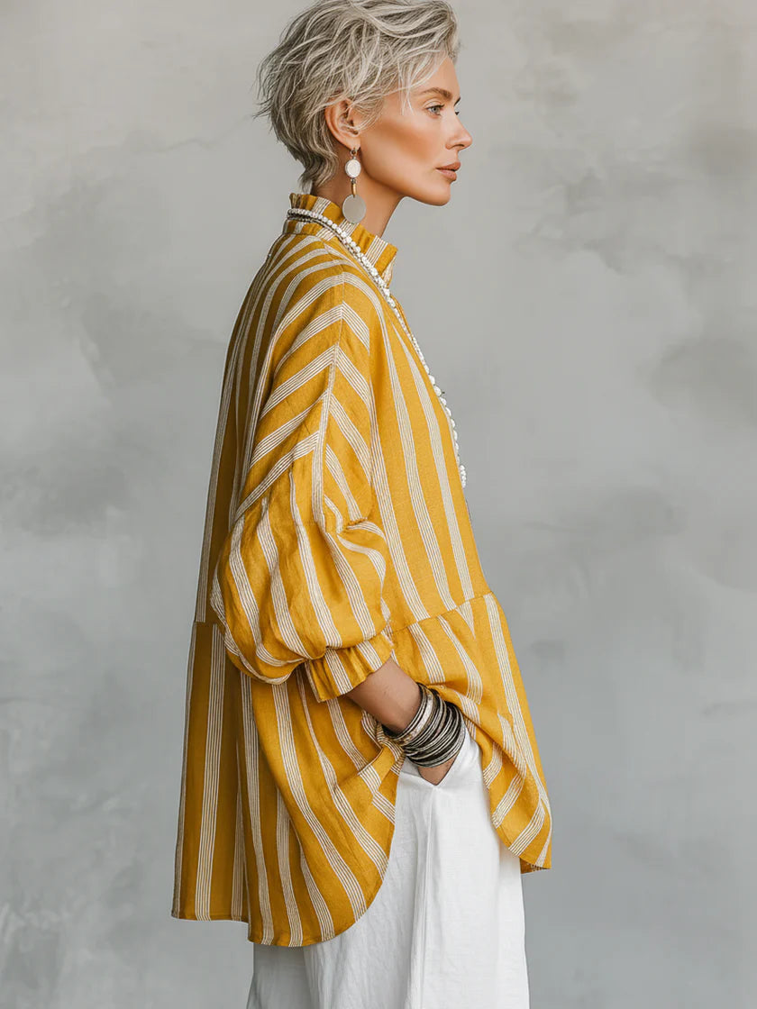 Loose-fit Casual Striped Linen And Cotton Shirt