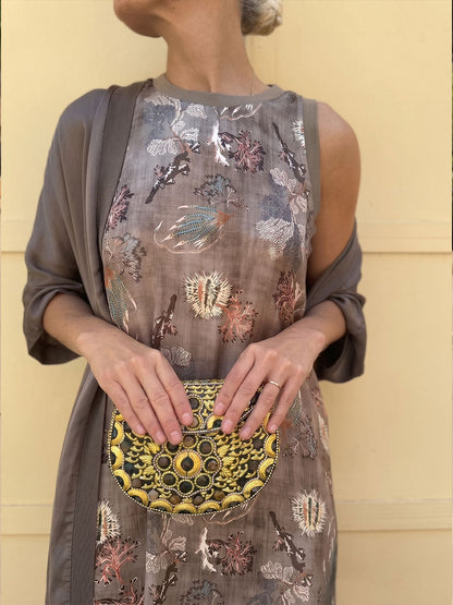 Women's Two-piece Set: Retro Botanical Print Sleeveless Cotton-linen Dress And Loose-fit Jacket