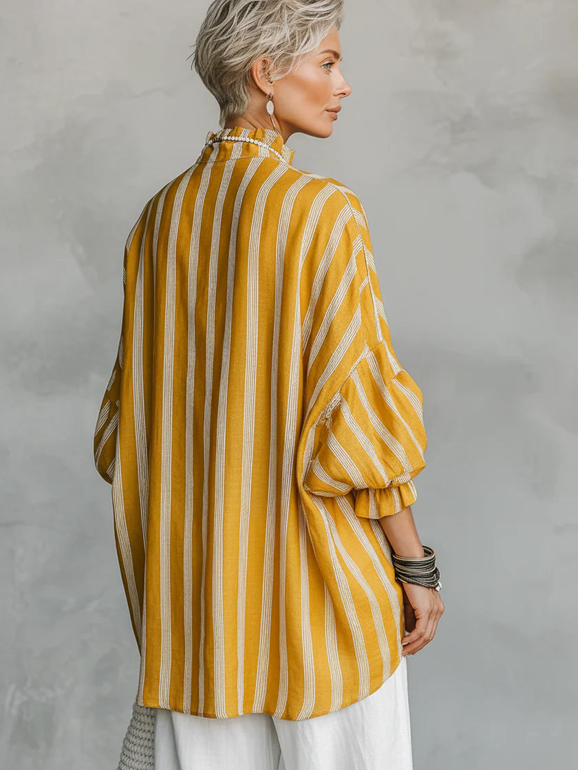 Loose-fit Casual Striped Linen And Cotton Shirt